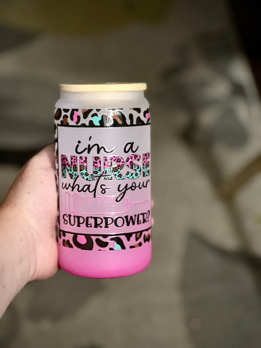 16oz glass can RTS Pink ombré
