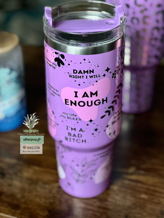 I Am Enough 40oz insulated tumbler with handle