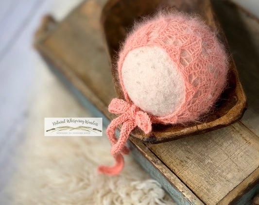 Newborn Bonnet with knit ties rts