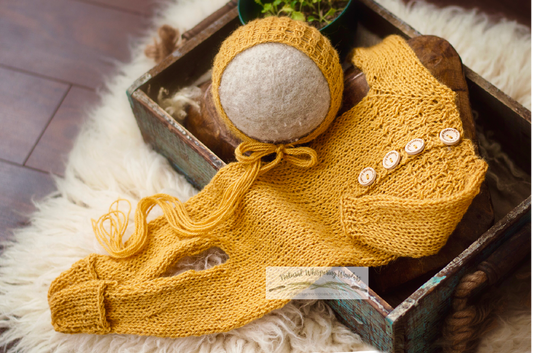 newborn signature ember sleeper romper set with bonnets cables hand knit photo prop
