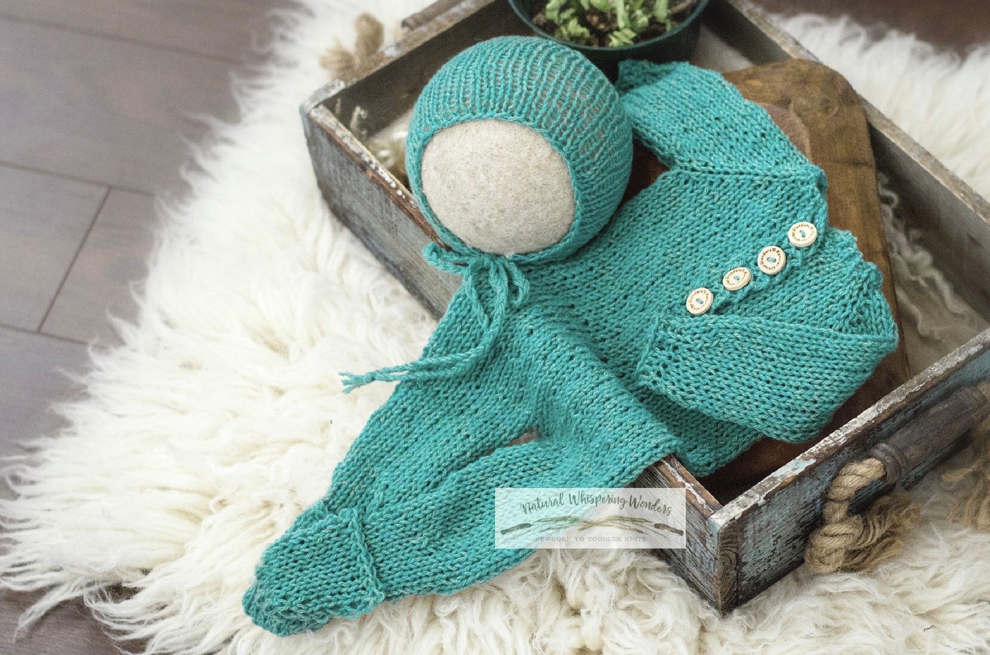 summer blue green photo prop newborn signature sleeper set with bonnet fold over footed pockets