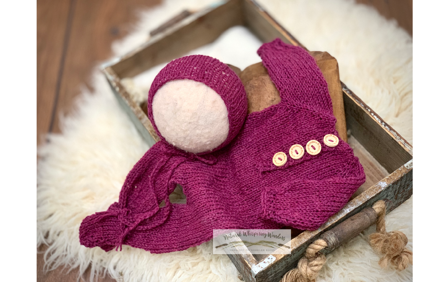 signature photo prop newborn set with bonnet merino pink fold over footed pockets