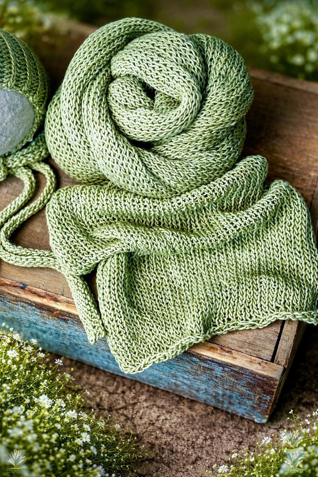 Newborn Wrap + Bonnet set RTS