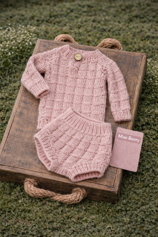 Newborn Sweater + Diaper Cover Set RTS close Mae Berry match