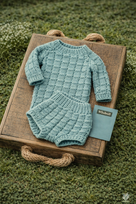 Newborn Sweater + Diaper Cover Set RTS close Windmill match