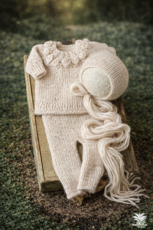 Rylee Sweater, Footless Pants and Bonnet set newborn RTS