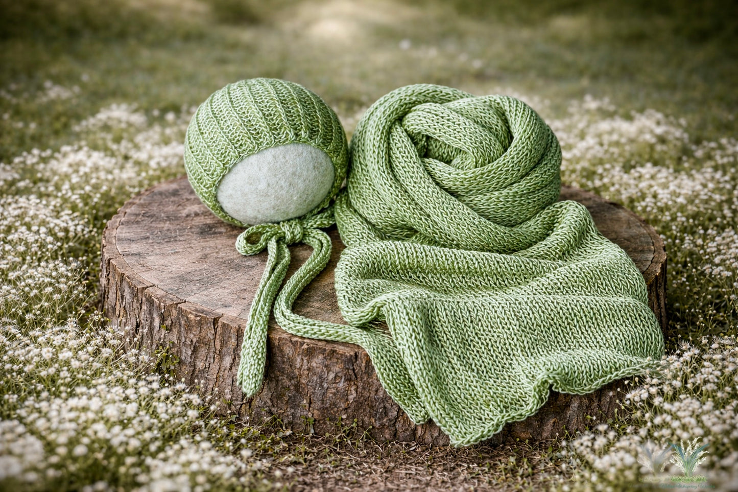 Newborn Wrap + Bonnet set RTS