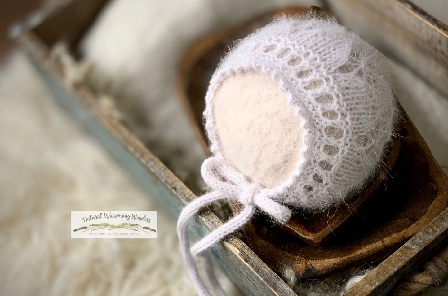 Newborn Angora Bonnet with scallops rts