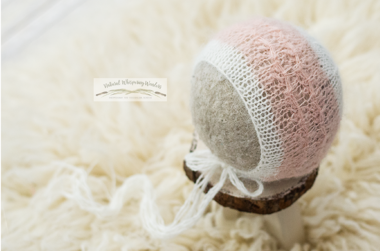 Newborn Pink Off White Angora Bonnet rts